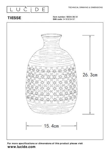 Lucide TIESSE - Lampe de table - Ø 15,4 cm - 1xE14 - Blanc - technique